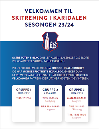 Oppdaterte treningstider for gruppe 1 til 3